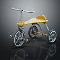 Vintage Tricycle With Yellow Seat And Metal Frame On Reflective Surface