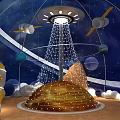 Space Themed Dome Scene With Starry Sky Planets Satellites Rocket And Astronaut