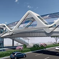 Modern Illuminated Bridge Night Scene With Vehicles Pedestrians Green Plants And Aurora