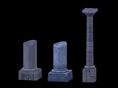 Ancient Stone Columns With Cracked Details Decorative Bases And Classical Designs 3d model