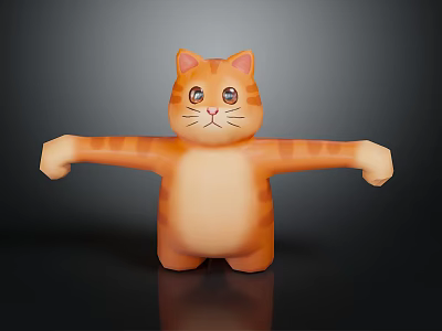 Cute Orange Striped Cartoon Cat Doll With Big Eyes And Outstretched Arms Standing On Black Background 3d model