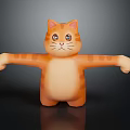 Cute Orange Striped Cartoon Cat Doll With Big Eyes And Outstretched Arms Standing On Black Background