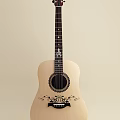 Handcrafted Acoustic Guitar With Artistic Black Painted Patterns On Wooden Body And Decorative Design
