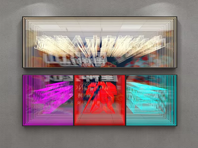 Modern Long Strip Decorative Lights with Colorful Square Wall Art Decorations Creating Stunning Light Effects 3d model