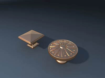Brass Cabinet Knobs With Square And Round Shapes And Decorative Patterns 3d model