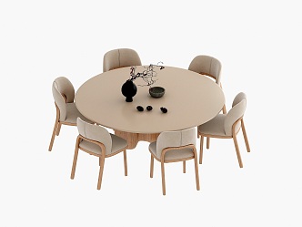 Table Dining Table and Chair Combination Round Dining Table 3d model