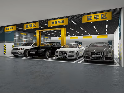 Indoor 4S Dealership Showroom Featuring Premium Boutique Car Zones And Various Vehicles 3d model