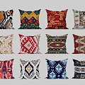 Colorful Decorative Pillows With Various Ethnic And Geometric Pattern Designs 3d model