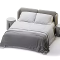 Elegant Modern Double Bed With Comfortable Bedding Pillows And Side Table