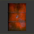 Rusty Red Metal Barrel with Peeling Paint Horizontal Hoops and Dark Background for Household Use