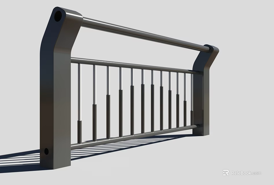 Modern Metal Railings Design With Top Rail Vertical Bars And Support Posts 3d model 