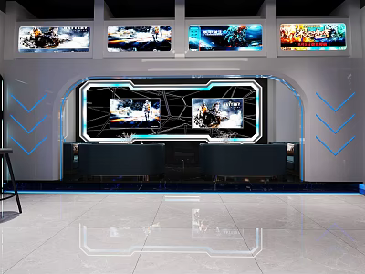 Esports Style Milk Tea Shop with Multiple Game Screens Blue Lighting and Modern Decor 3d model