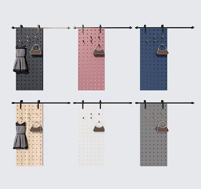 Colorful Polka Dot Barn Door Decor With Hanging Dress And Handbag 3d model