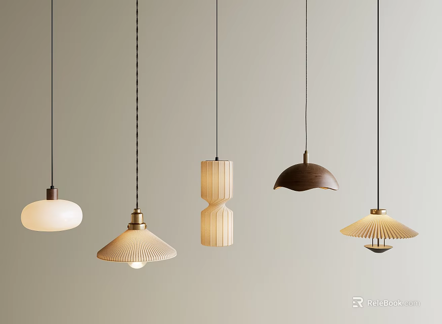 Modern Stylish Pendant Lights Featuring Various Designs and Neutral Color Tones for Interior Design 3d model 