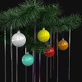 Decorative Colorful Christmas Ornaments Hanging On Green Pine Branches For Holiday Decoration