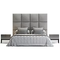 Elegant Double Bed With Gray Padded Headboard And Matching Bedding Plus Nightstands 3d model