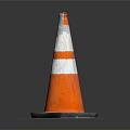 Orange And White Striped Traffic Cone With Black Base And Worn Texture On Gray Background