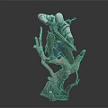 Detailed Assassin Game Character Statue With White Hood Arrow Quiver Standing On Tree Branch