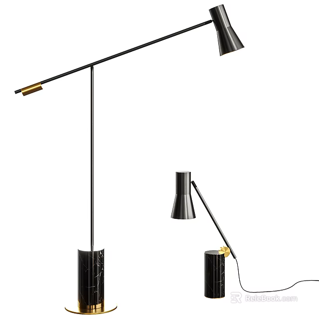 Modern Floor Lamp With Black Metal Frame And Marble Base Design 3d model 