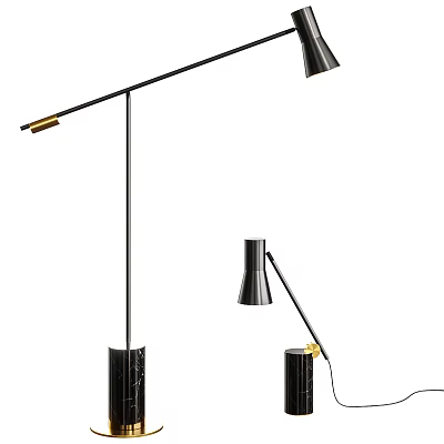 Modern Floor Lamp With Black Metal Frame And Marble Base Design 3d model