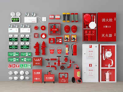 Comprehensive Fire Safety Equipment Collection Including Extinguishers Hydrants Hoses And Helmets 3d model