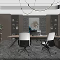 Elegant Modern Office Interior With Marble Wall Reception Desk Bookshelves And Sofa Area