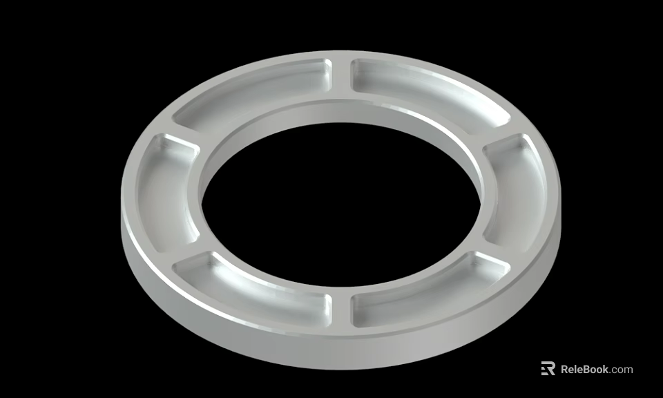Silver Circular Metal Ring Featuring Symmetrical Grooves And Polished Surface Finish 3d model 