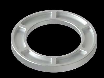 Silver Circular Metal Ring Featuring Symmetrical Grooves And Polished Surface Finish 3d model