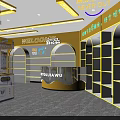 Indoor Amusement Park With Multiple Game Machines Yellow Background Walls Central Counter And Marble Floor