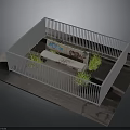 Outdoor Seating Area With Metal Fence Bench Green Plants And Coffee Sign