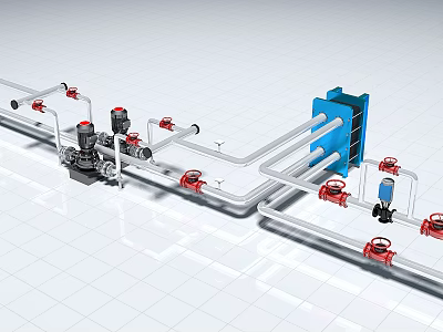 Public Facility Pipeline System With Pumps Valves And Control Cabinet Setup 3d model