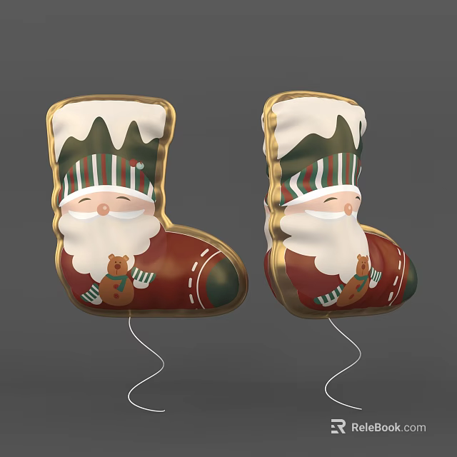 Festive Christmas Stockings With Santa Claus Face Teddy Bear Gold Trim And Snowy Top 3d model 