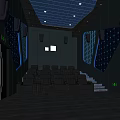 Luxury Cinema With Starry Ceiling Blue Lighting Starry Murals On Walls And Leather Seats