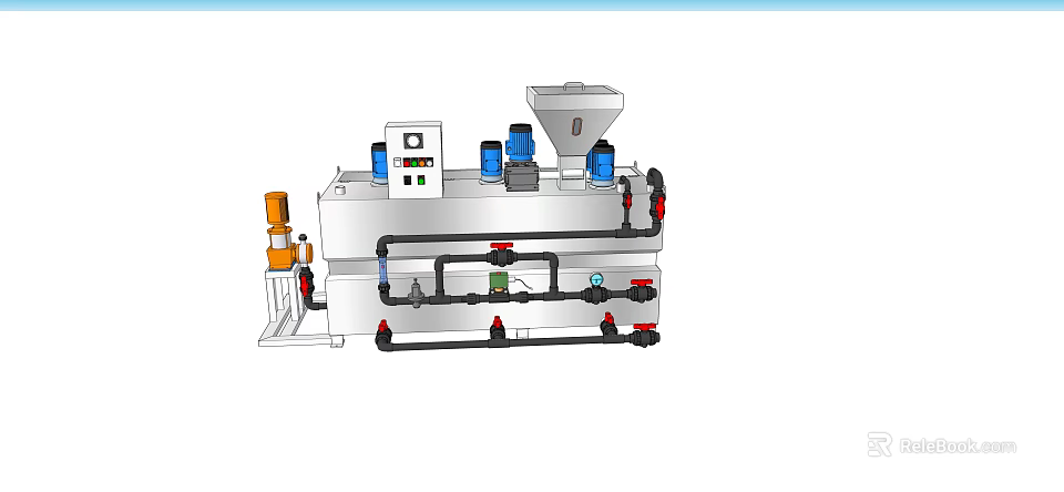 Industrial Equipment With Piping System Control Panel Hopper Pumps And Valves 3d model 