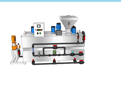 Industrial Equipment With Piping System Control Panel Hopper Pumps And Valves 3d model