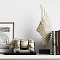 Elegant Decorative Ornament Collection With Wing Rhinoceros Sculptures Frames Books And Vases For Shelf