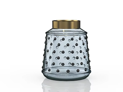 Decorative Glass Jar With Golden Lid And Black Polka Dot Patterns 3d model