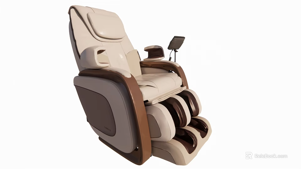 Modern Massage Chair with Beige and Brown Design Armrest Foot Massage and Control Panel 3d model 