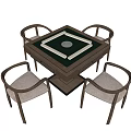 Modern Square Entertainment Table with Central Game Surface and Four Wooden Chairs with Padded Seats