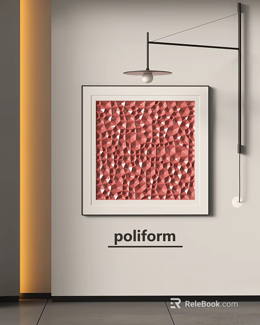 Poliform Modern Red Geometric Decorative Artwork In Black Frame Hanging On Wall 3d model