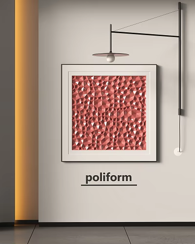 Poliform Modern Red Geometric Decorative Artwork In Black Frame Hanging On Wall 3d model