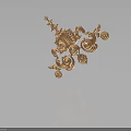Golden Decorative 3D Model With Intricate Curved Scrolls Flowers And Balls