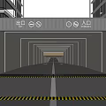Parking Garage Entrance Exit With Building Exterior Driveway And Safety Stripes