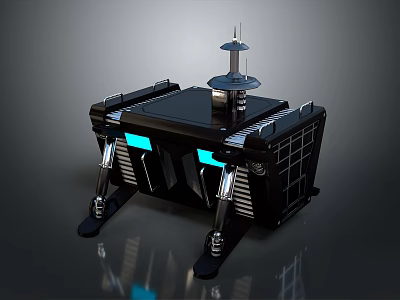 Intelligent Machine With Black Body Blue Illumination Metallic Legs And Top Antenna Structure 3d model