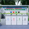 Garden Landscape With Garbage Sorting Station Green Trees And Lawn 3d model