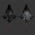 Two Dark Blue Chained Monsters With Horns Extended Tongues and Claws