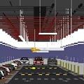 Modern Indoor Parking Lot With Multiple Parked Cars Columns And Clear Floor Markings
