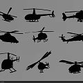Helicopter Silhouette Wall Decor Set with Various Aircraft Silhouettes 3d model