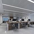 Modern Open Public Office Space With Desks Computers And Ceiling Lighting 3d model