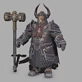 Fantasy Armored Warrior Character With Horned Helmet Large Hammer And Intricate Armor Details